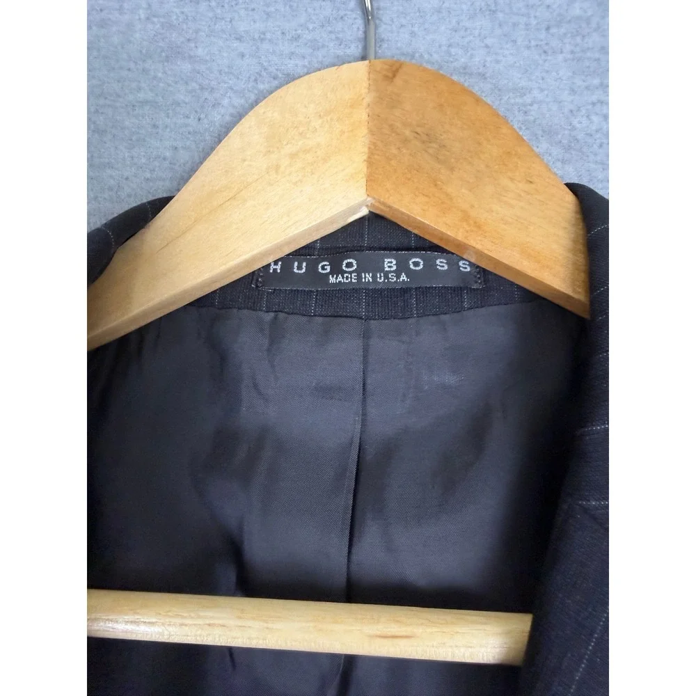 Hugo Boss Vintage Pinstripe Suit Mens 42L 31x31 Charcoal Gray 2 Piece Made USA